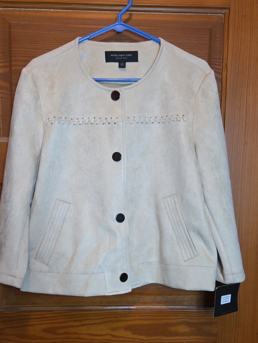 Marc New York Cream Faux Suede Round-Neck Button Jacket